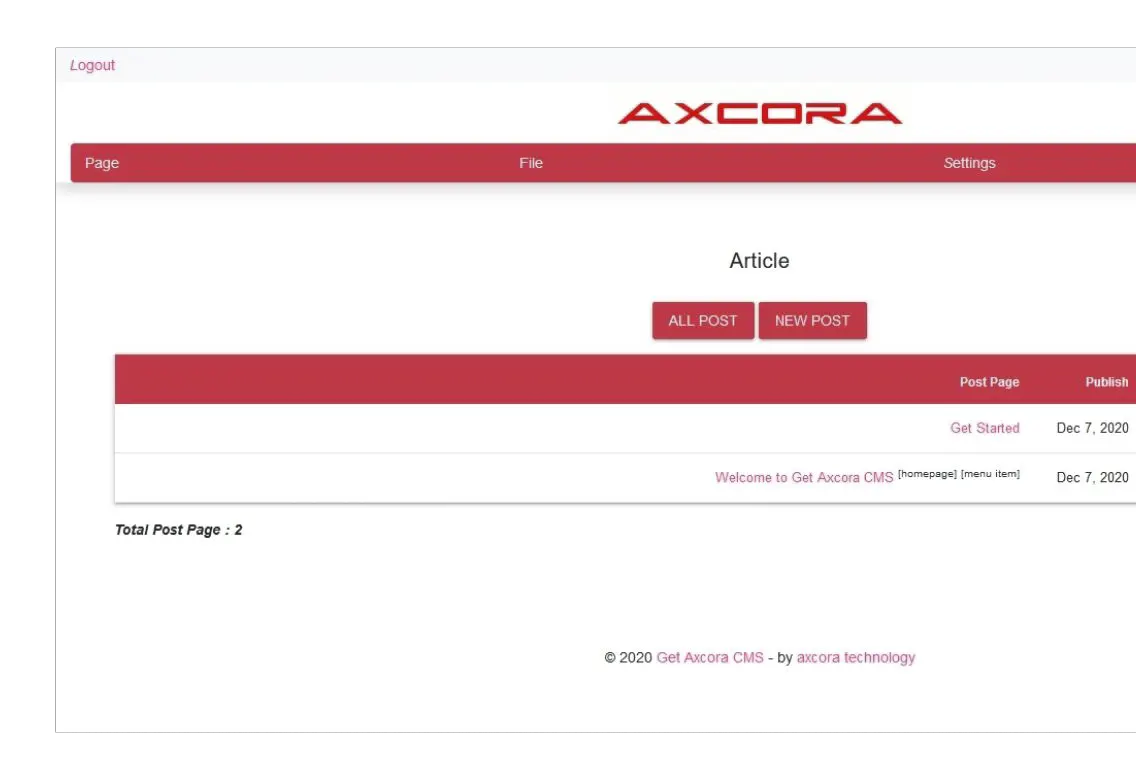 GET AXCORA CMS Pembuatan website cepat dengan modern teknologi