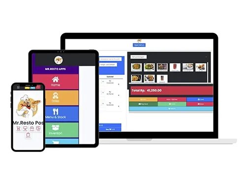 Mudahkan pembukuan dan transaksi restoran cafe rumah makan dengan menggunakan aplikasi restoran MR.Restopos web app.
